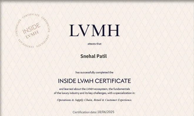 Certificate: INSIDE LVMH CERTIFICATE, LVMH