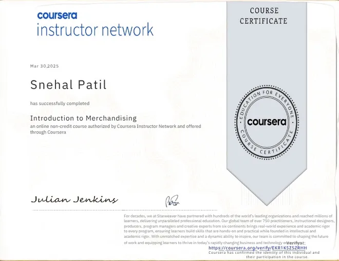 Certificate: Introduction to Merchandising, Coursera Instructor Network