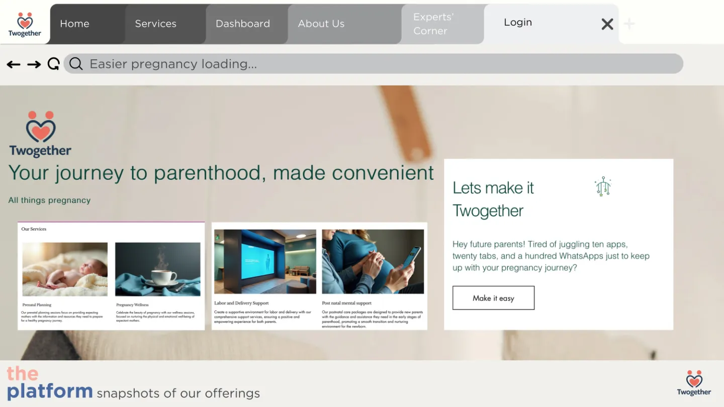 Twogether platform mock-up: “Your journey to parenthood, made convenient”